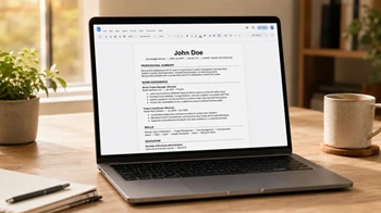 Open laptop with resume on screen